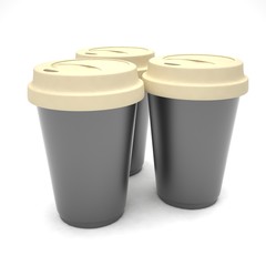 Three paper coffee cups