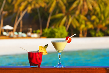 Fruit cocktail on Maldives beach