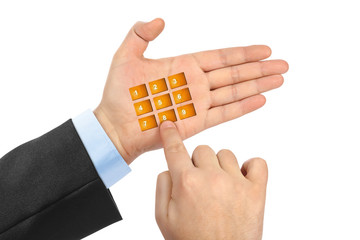 Hand with virtual phone buttons