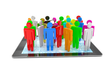 group of people figures on tablet PC, 3d render