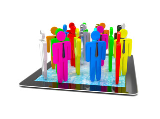 group of people figures on tablet PC, 3d render