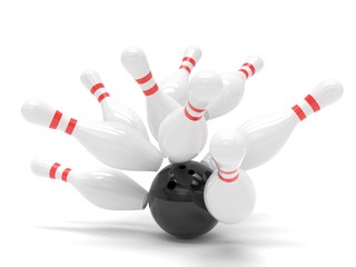 Bowling ball and skittles isolated