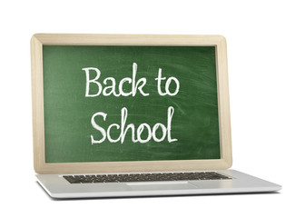 Obraz premium Laptop with chalkboard, back to school, online education concept