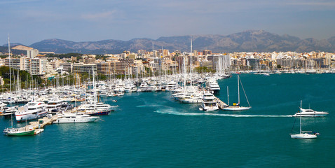 Fototapeta na wymiar Marina port in Palma de Mallorca at Balearic Islands Spain