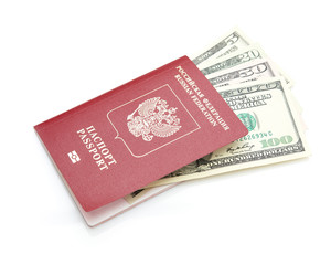 Russian passport with American dollars