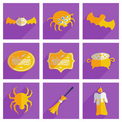 Set of Halloween with shadow flat concept modern design