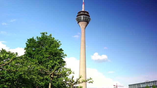 Rhinetower in the media harbor district on in Dusseldorf. Ultra hd 4k,real time, zooming