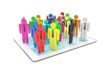 group of people figures on tablet PC, 3d render