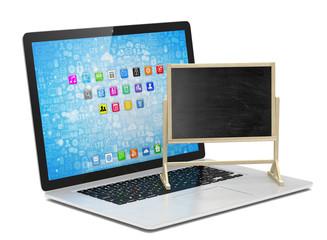Laptop with chalkboard, online education concept