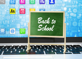 Laptop with chalkboard, back to school, online education concept