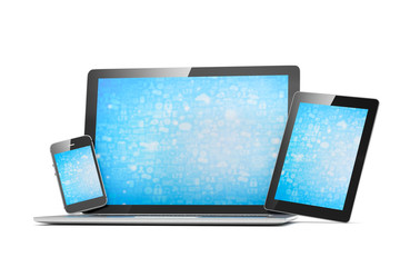 laptop, tablet, phone, on white