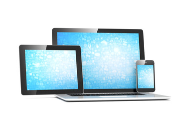 laptop, tablet, phone, on white