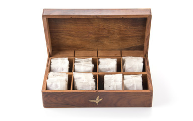 tea in wood box
