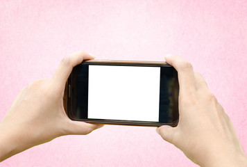 woman hand hold and touch screen smart phone,tablet,cellphone in