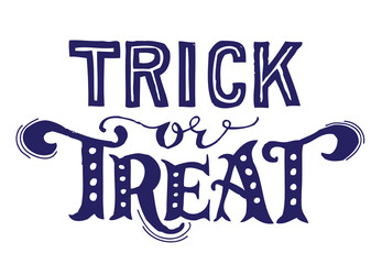 Hand drawn vintage halloween text with hand lettering and decoration. Trick or treat. This text can be used as a greeting card element or print.