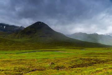 Glencoe mountains and landscape, in cloudy day, Scotland