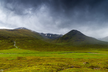 Glencoe mountains and landscape, in cloudy day, Scotland