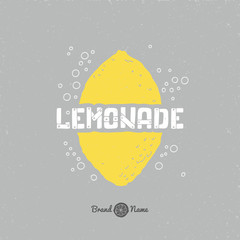 Hand drawn lemon silhouette with lemonade lettering. Hipster package craft design