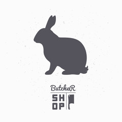 Hare silhouette. Rabbit meat. Butcher shop logo template