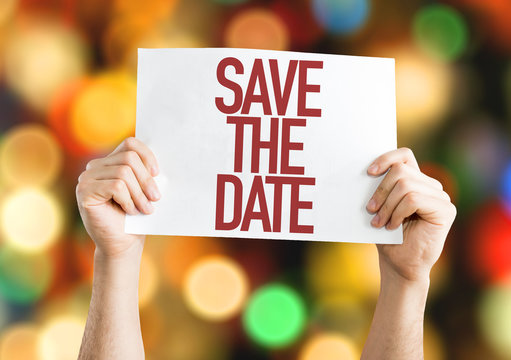 Save The Date placard with bokeh background