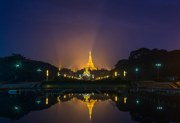 Shwedagon pagoda on night view in Yangon, Myanmar 