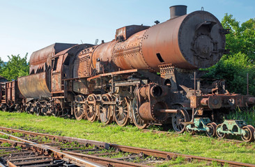 Fototapeta na wymiar The old steam locomotive in the rust - Bratislava