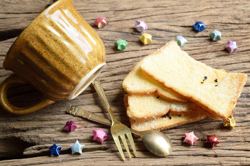 toast bread with coffee cup
