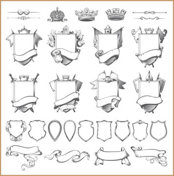 Vector heraldic element collection and Coat of arms template