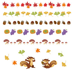 秋　素材　リス　ライン