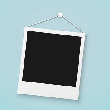 Realistic Photo Frame on a Wall with Office Button. Retro Photo 