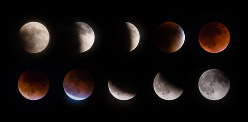 Naklejka premium Supermoon lunar eclipse phases on September 27 2015
