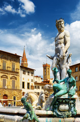Fototapeta na wymiar View of the Fountain of Neptune. Florence, Tuscany, Italy