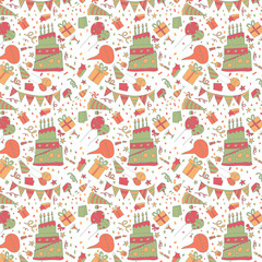 Stunning seamless pattern with happy birthday,balloon,gift and c