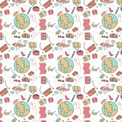 Seamless pattern of travel with plane,baggage and camera
