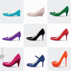 Set of women's shoes with heels - obrazy, fototapety, plakaty