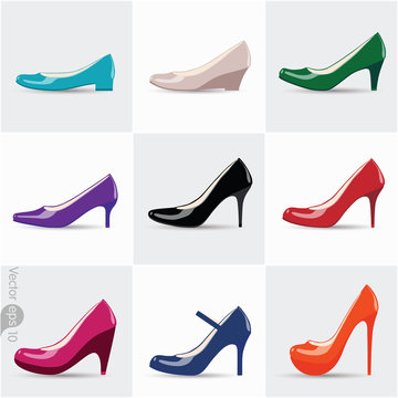 Set of women's shoes with heels