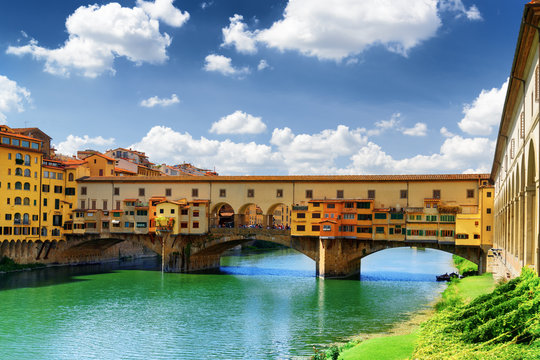 View of the Ponte Vecchio over the Arno River in Florence, Italy