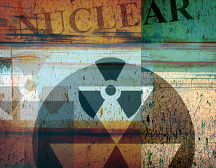 grunge abstract industrial collage with radiation and nuclear symbols