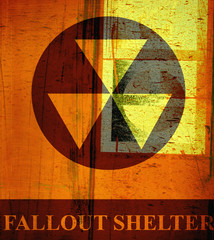 aged grunge fallout shelter sign with rust