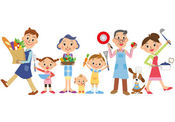 調理を楽しむ三世代家族