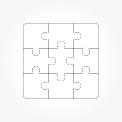 Jigsaw puzzle blank template of nine pieces