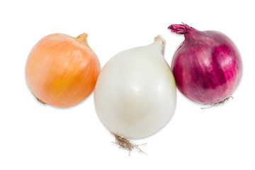 Three different bulbs onion on a light background