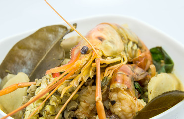 Tom yum goong or Tom yum, Tom yam is a spicy clear soup typical in Thailand