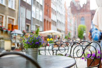 Fototapeta na wymiar Cozy outdoor cafe in Gdansk, Poland.