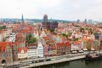 Naklejka na ściany i meble Top view on Gdansk old town and Motlawa river
