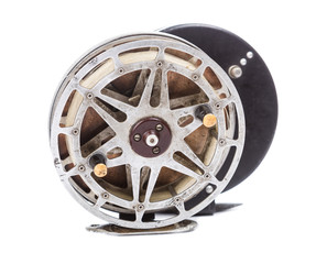 Obraz premium vintage fishing reel on white background