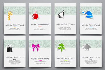 Corporate identity vector templates set with doodles Christmas