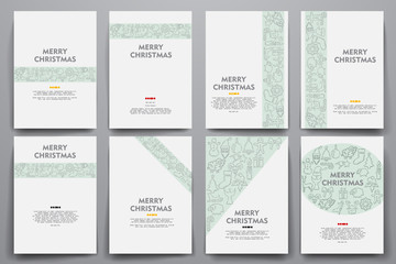 Corporate identity vector templates set with doodles Christmas