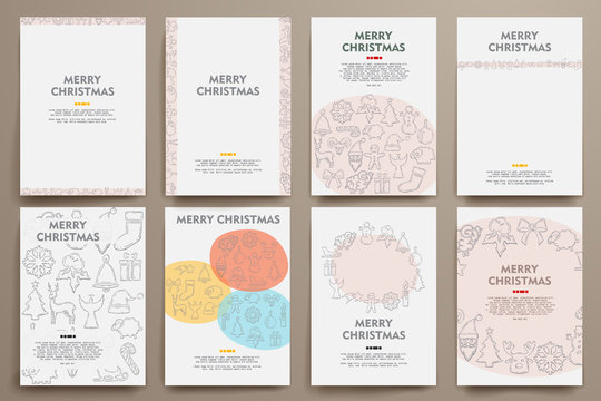 Corporate identity vector templates set with doodles Christmas