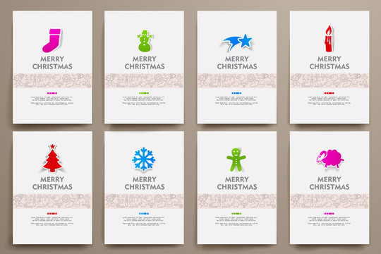 Corporate identity vector templates set with doodles Christmas